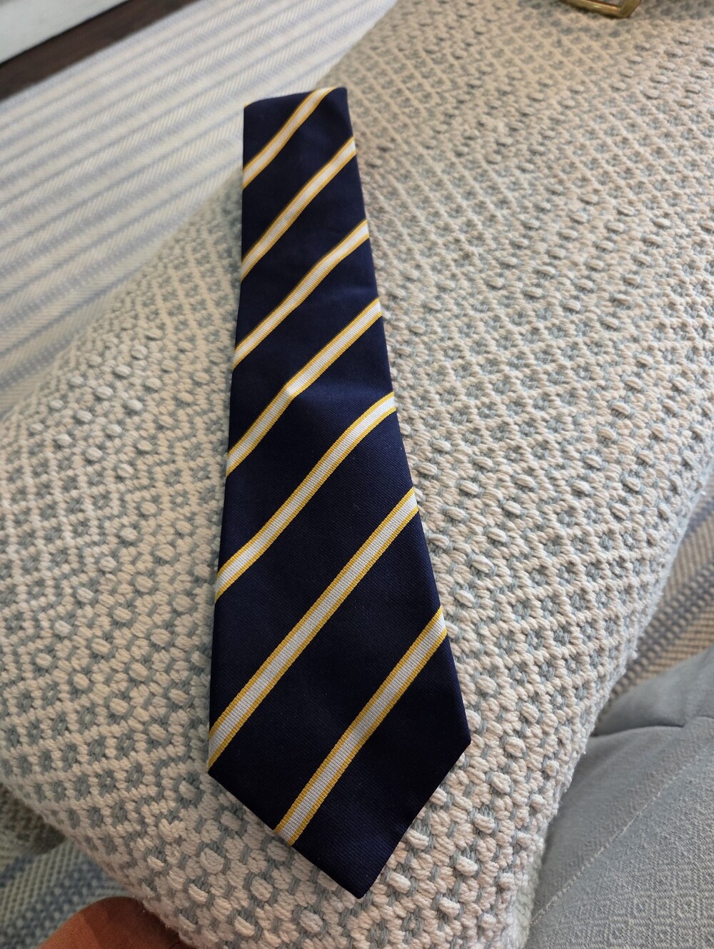 Turnbull & Asser Navy Tie with Yellow Diagonal Stripes